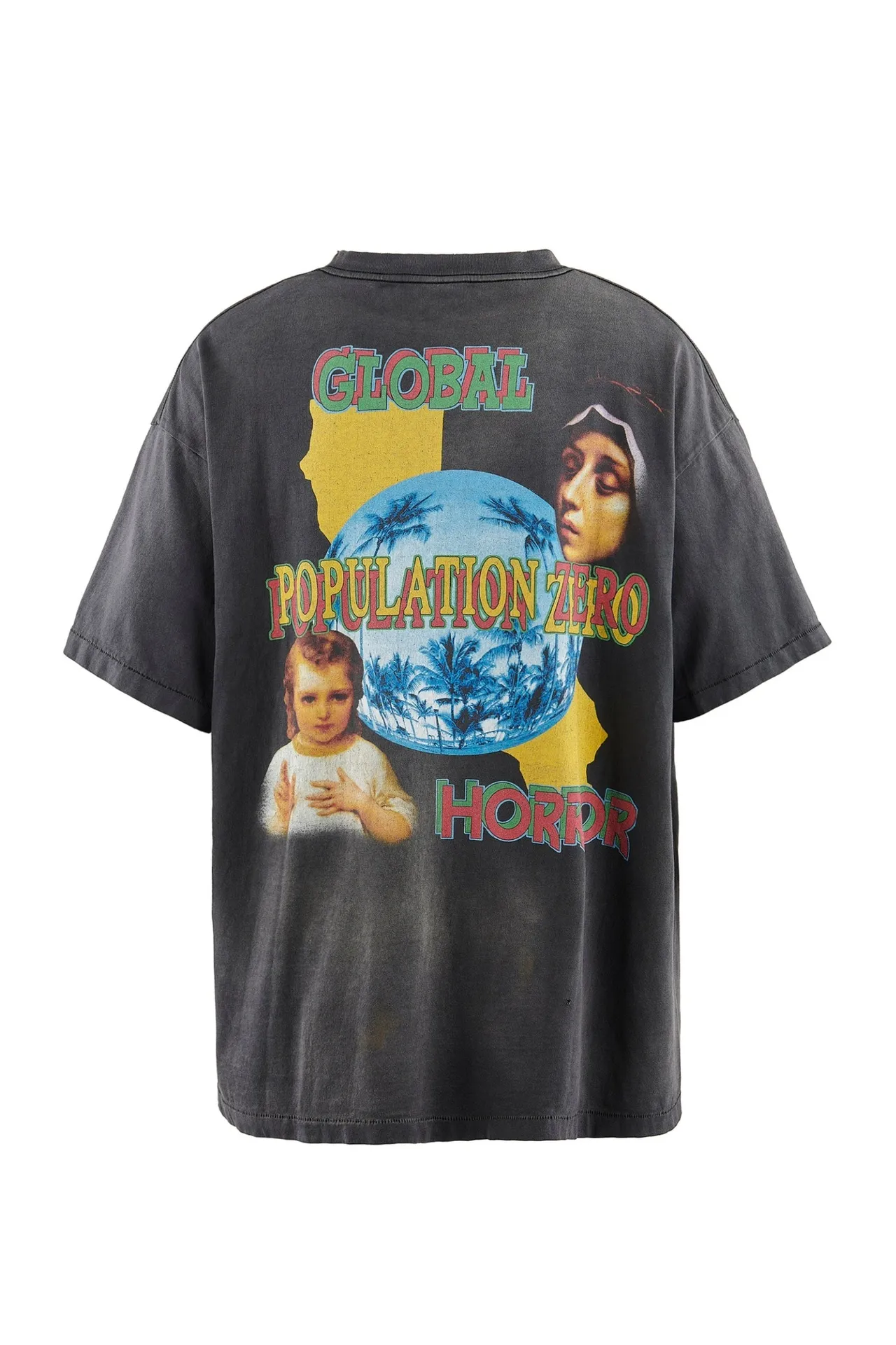 SAINT MICHAEL SS TEE/ON EARTH/BLK Jesus, Mary, Holy Infant Earth TEE Ready-to-wear Assut special piece dyeing, washed and distressed Vintage process, front and rear super complex super large printing, top purchasing agent technology